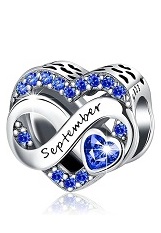 delightful silver heart September birthstone baby charm